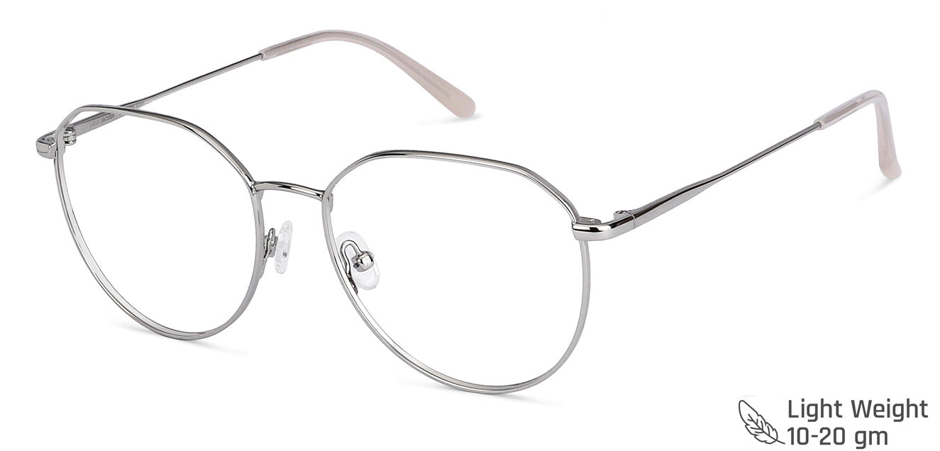 Silver Round Full Rim Unisex Eyeglasses by John Jacobs Computer Glasses-147380