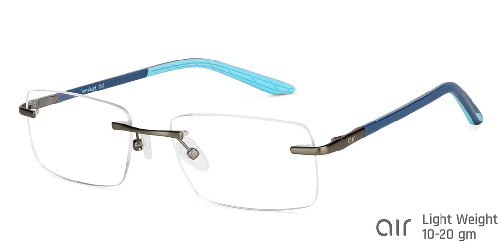 Blue Rectangle Rimless Unisex Eyeglasses by Lenskart Air-147821