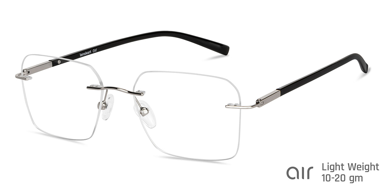 Silver Rectangle Rimless Unisex Eyeglasses by Lenskart Air-147101