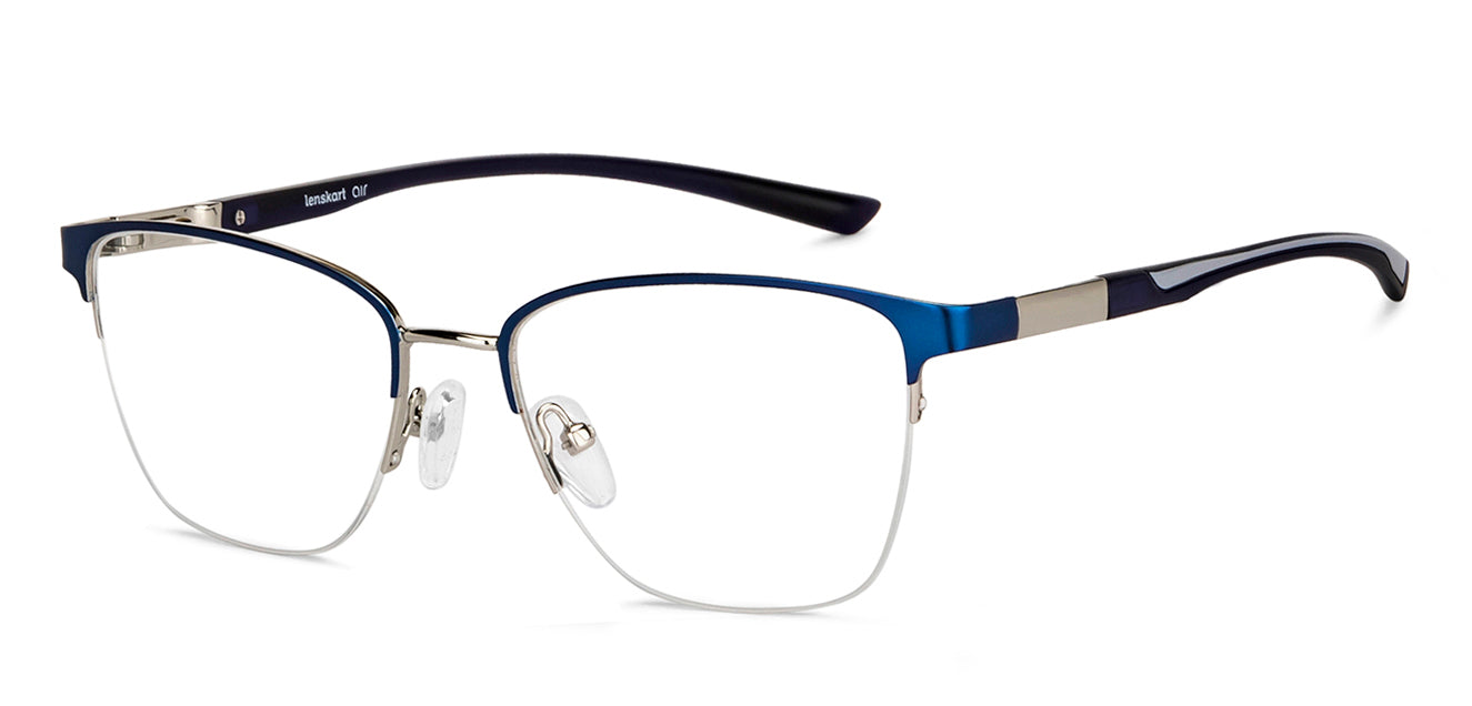 Blue Rectangle Half Rim Unisex Eyeglasses by Lenskart Air-148345