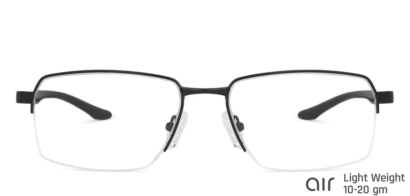 Black Rectangle Half Rim Wide Unisex Eyeglasses by Lenskart Air Online-136809