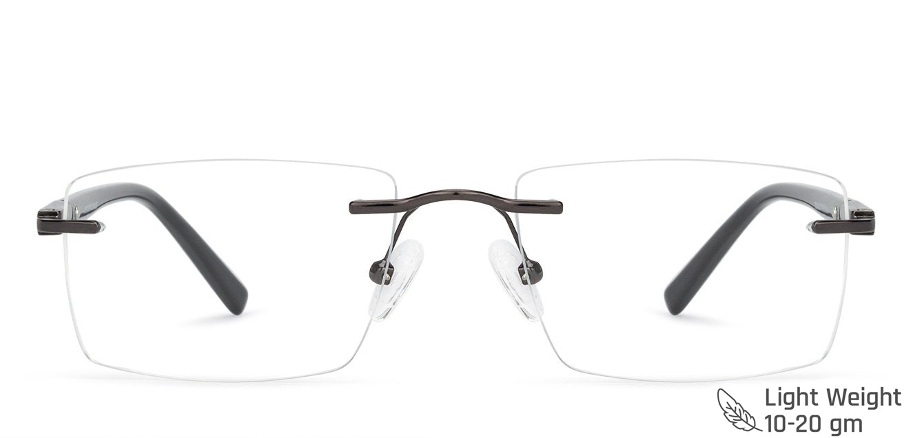 Gunmetal Rectangle Rimless Unisex Eyeglasses by Vincent Chase VC-134819