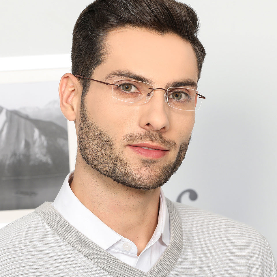Brown Rectangle Rimless Medium Unisex Eyeglasses by Vincent Chase-142842
