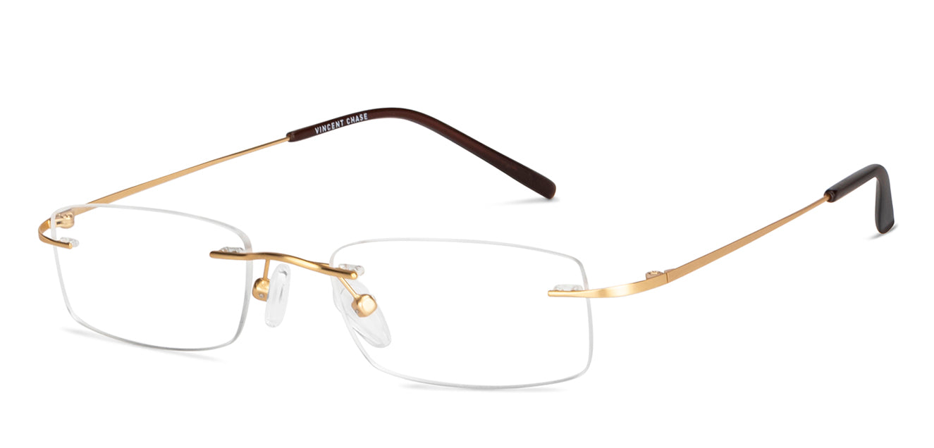 Gold Rectangle Rimless Unisex Eyeglasses by Vincent Chase-147946
