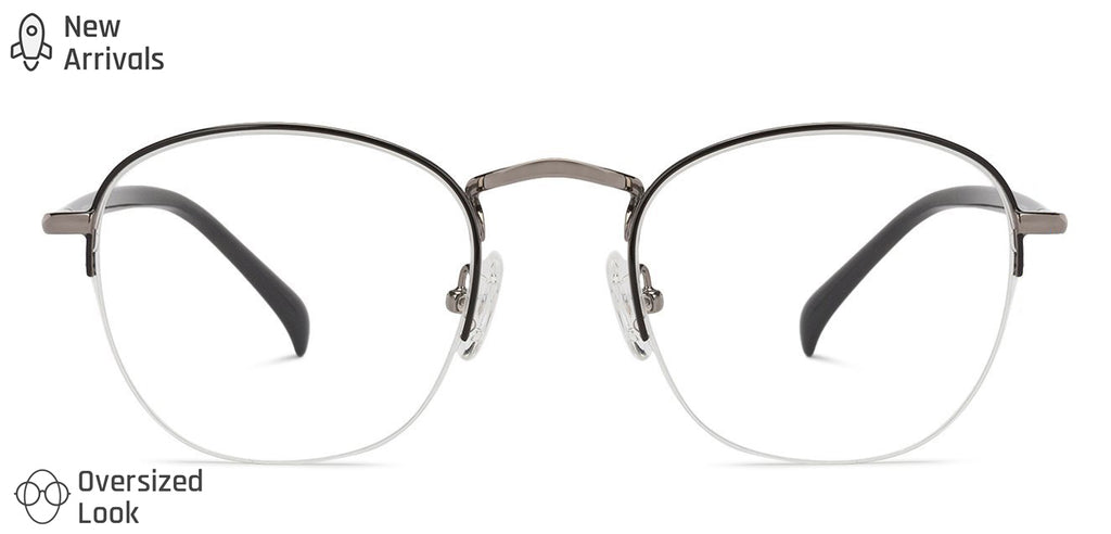 Black Round Half Rim Medium Unisex Eyeglasses by Vincent Chase-140392