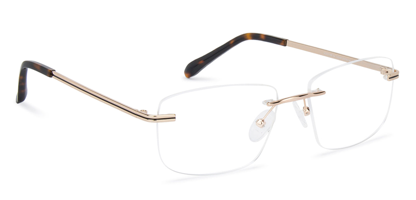 Gold Rectangle Rimless Narrow Unisex Eyeglasses by Vincent Chase-140399
