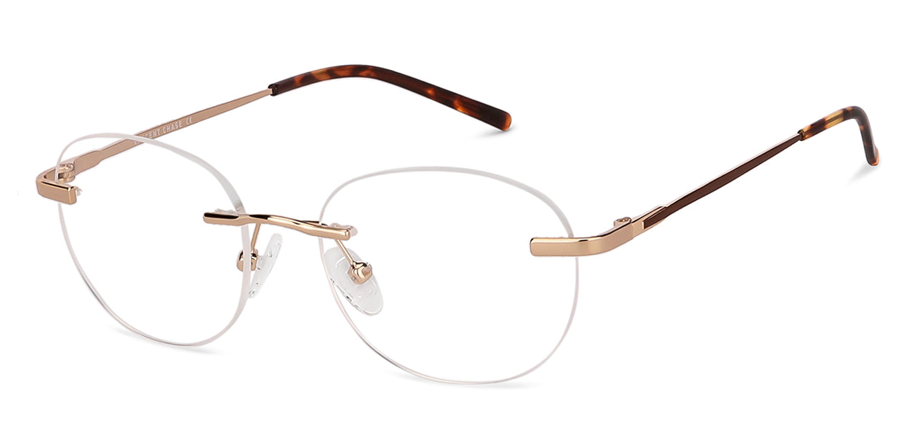 Gold Round Rimless Narrow Unisex Eyeglasses by Vincent Chase-143576