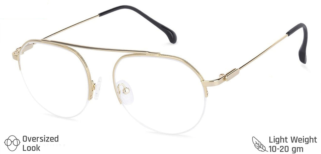 Gold Geometric Half Rim Unisex Eyeglasses by Vincent Chase Computer Glasses-138268