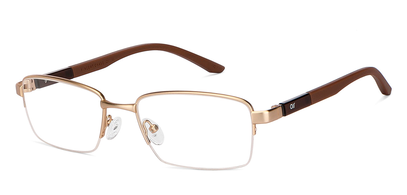Gold Rectangle Half Rim Unisex Eyeglasses by Lenskart Air LA-136795