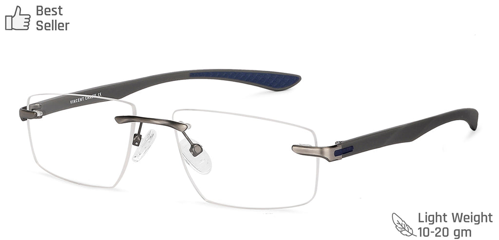 Grey Rectangle Rimless Unisex Eyeglasses by Lenskart Air Computer Glasses-147967