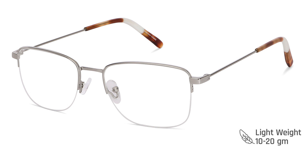 Silver Rectangle Half Rim Unisex Eyeglasses by Vincent Chase Computer Glasses-148257