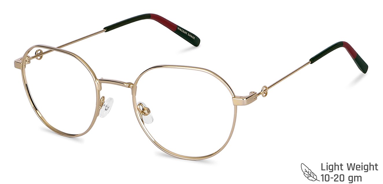 Gold Geometric Full Rim Unisex Eyeglasses by Vincent Chase Computer Glasses-148258