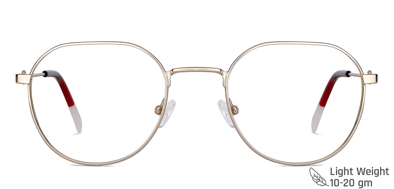 Gold Geometric Full Rim Unisex Eyeglasses by Vincent Chase Computer Glasses-148260