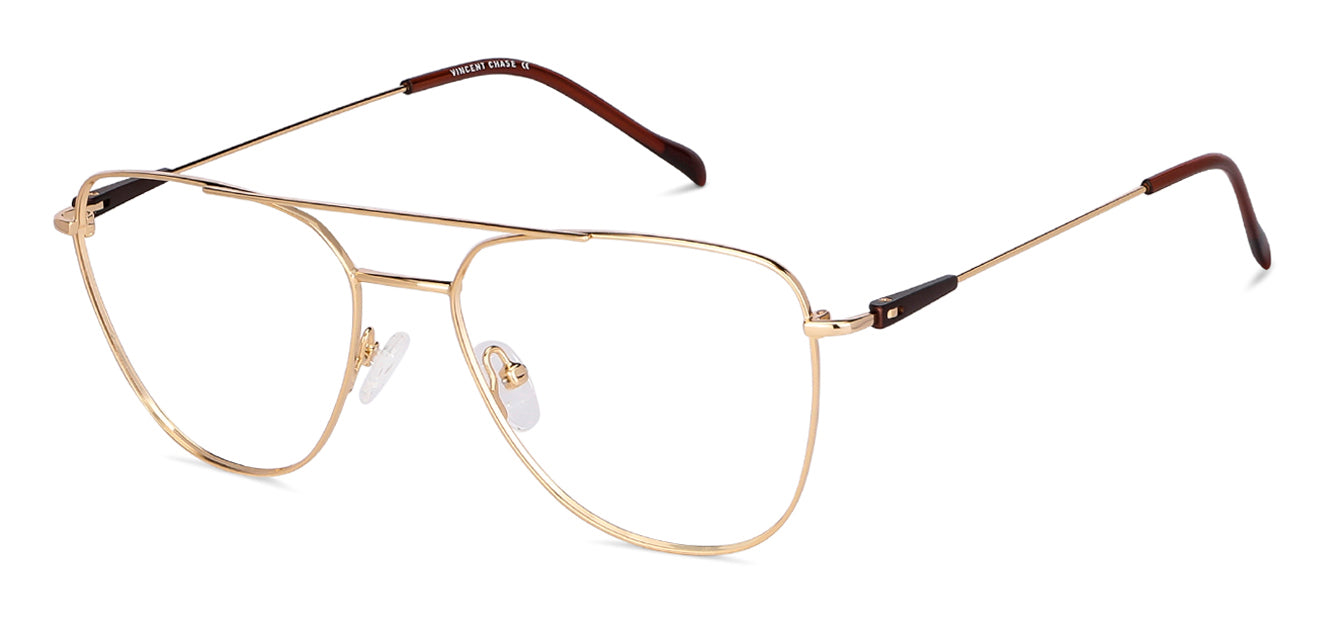 Gold Aviator Full Rim Unisex Eyeglasses by Vincent Chase Computer Glasses-148268