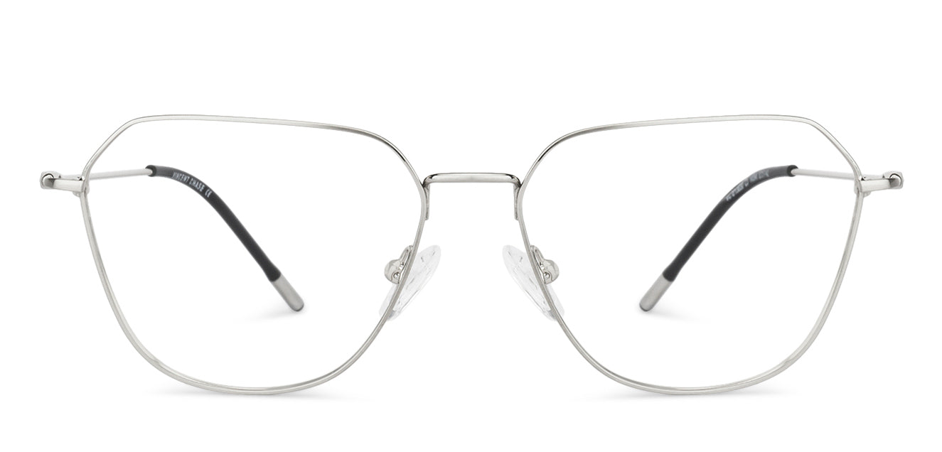 Silver Geometric Full Rim Unisex Eyeglasses by Vincent Chase Computer Glasses-147542