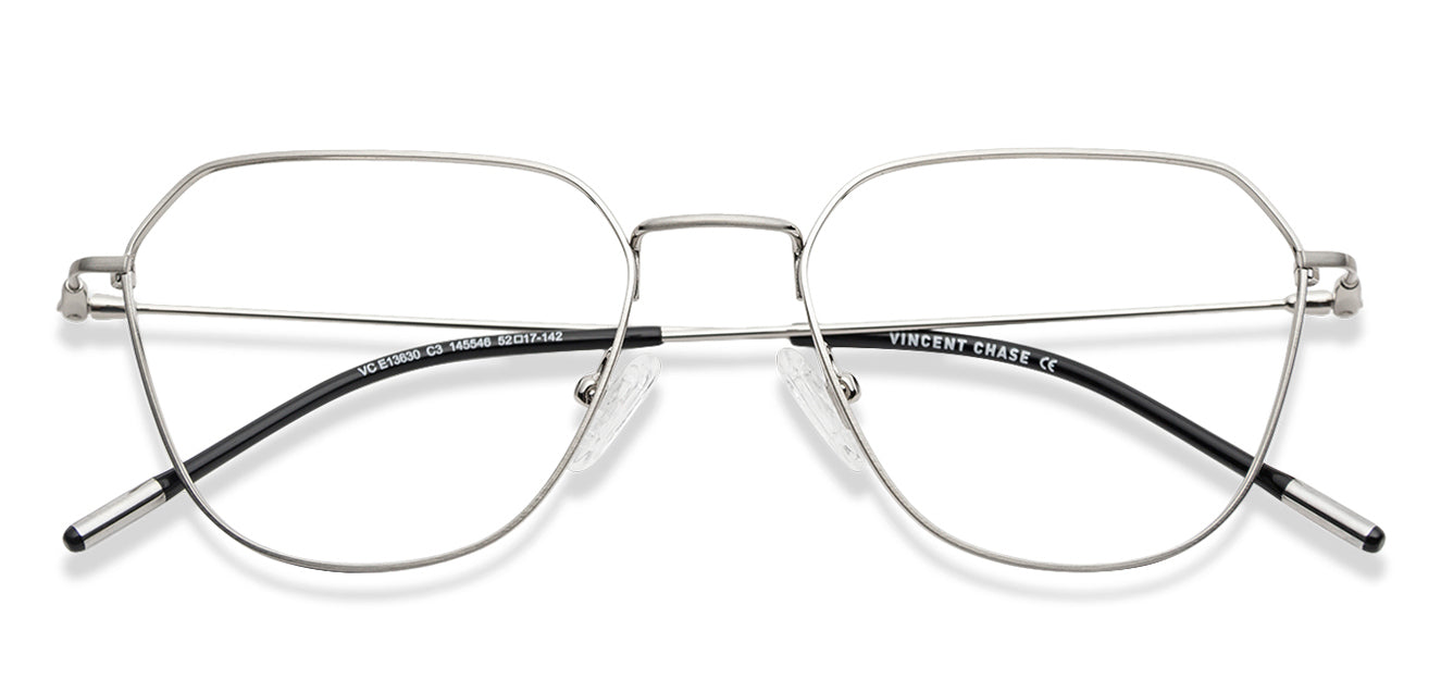 Silver Geometric Full Rim Unisex Eyeglasses by Vincent Chase Computer Glasses-147542