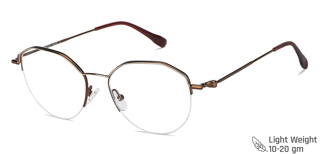 Brown Geometric Half Rim Unisex Eyeglasses by Vincent Chase Computer Glasses-148271