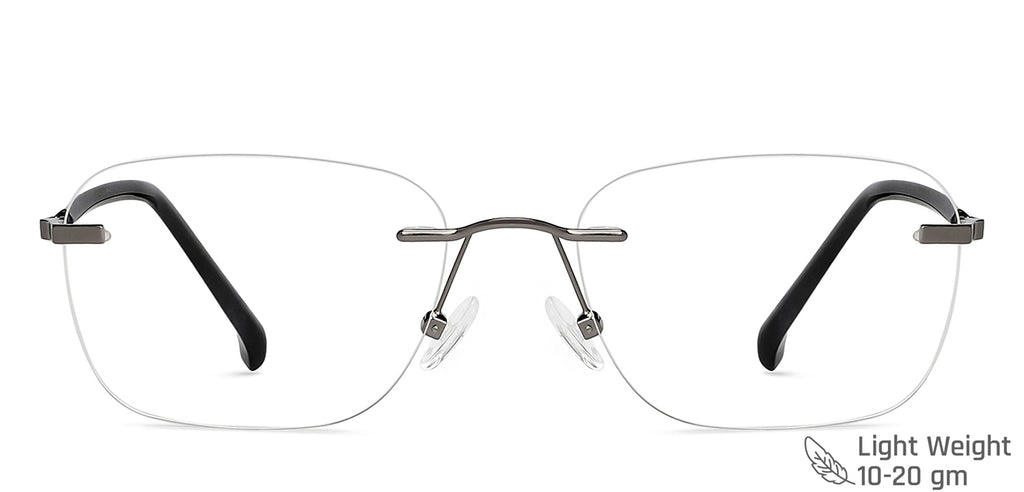 Gunmetal Rectangle Rimless Unisex Eyeglasses by Vincent Chase-146089