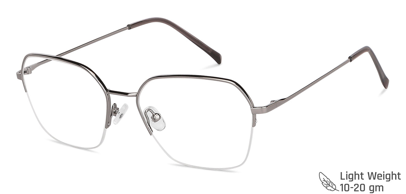 Gunmetal Geometric Half Rim Unisex Eyeglasses by Vincent Chase Computer Glasses-148948