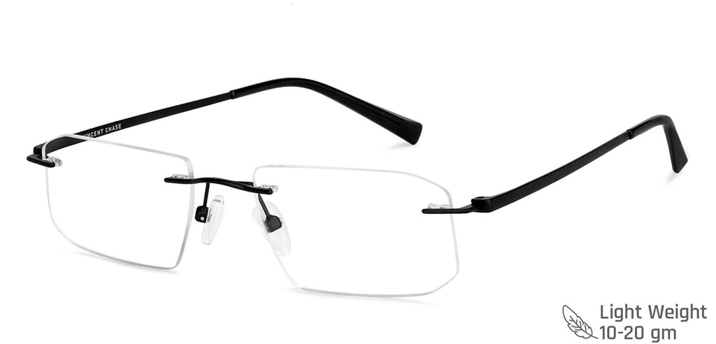 Black Rectangle Rimless Unisex Eyeglasses by Vincent Chase-146978