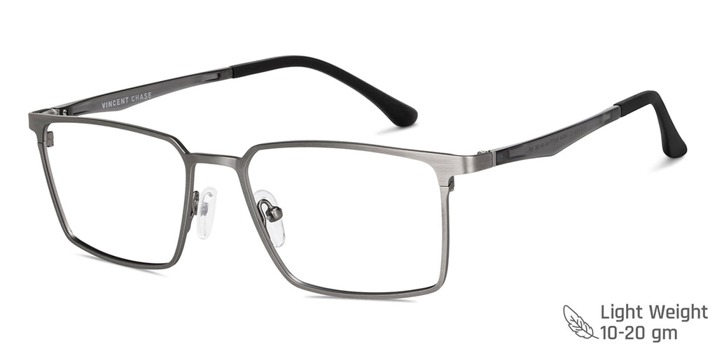 Silver Rectangle Full Rim Unisex Eyeglasses by Vincent Chase-148526