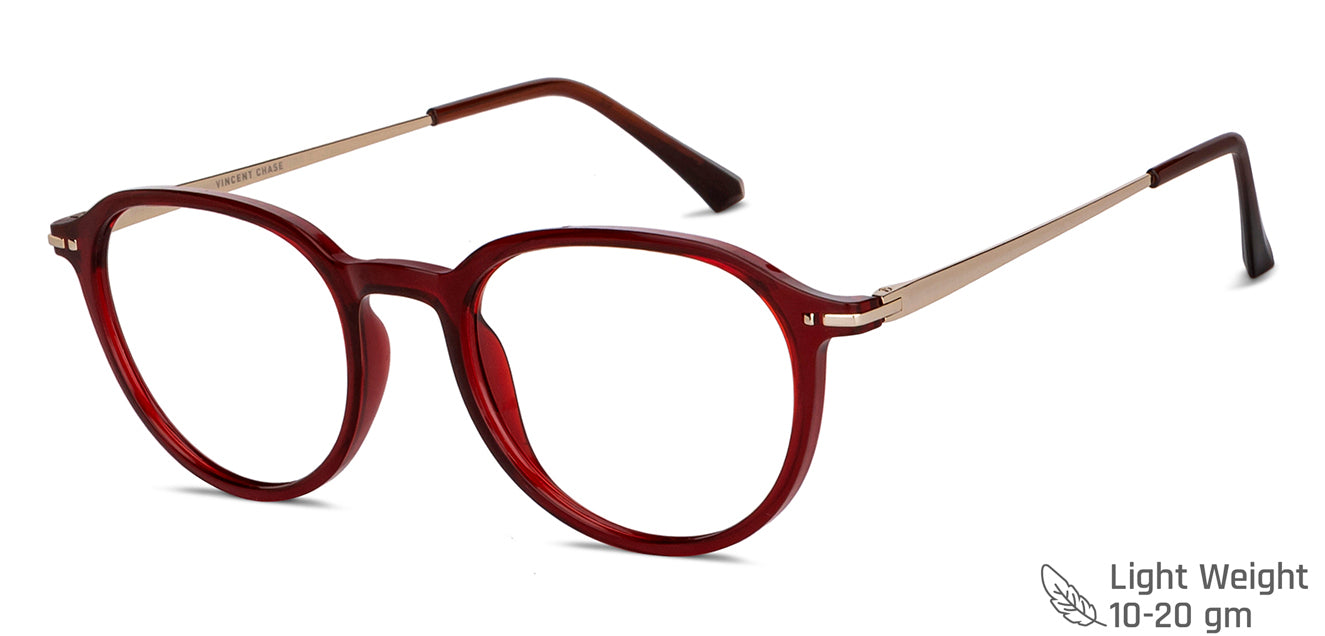Red Round Full Rim Unisex Eyeglasses by Vincent Chase-149484