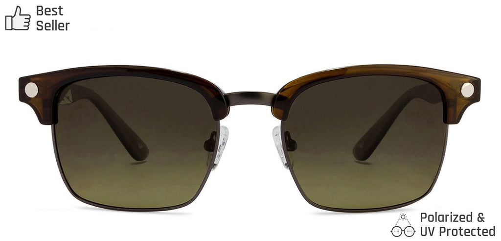 Brown Clubmaster Full Rim Unisex Sunglasses by Vincent Chase Polarized-122263