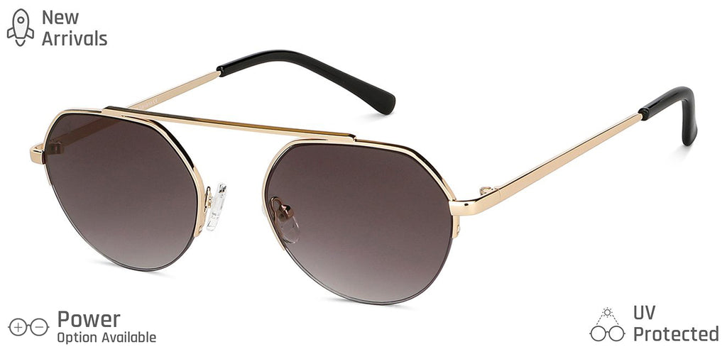Gold Round Half Rim Unisex Sunglasses by Vincent Chase-148922