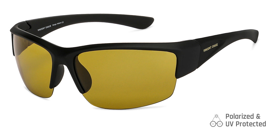 Black Sports Half Rim Unisex Sunglasses by Vincent Chase Polarized-149118