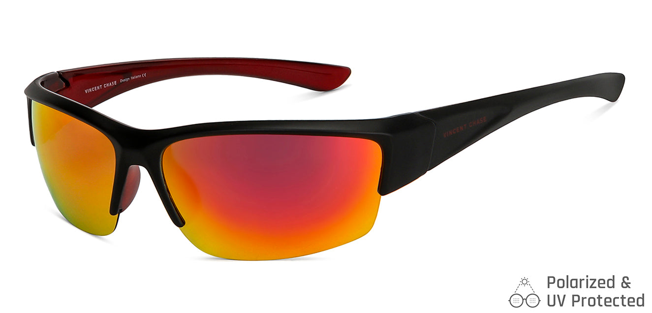 Black Sports Half Rim Unisex Sunglasses by Vincent Chase Polarized-149120