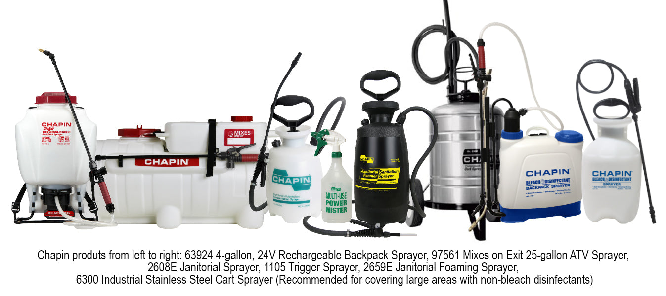 Chapin sprayer line up - can all be used for disinfection and sanitation