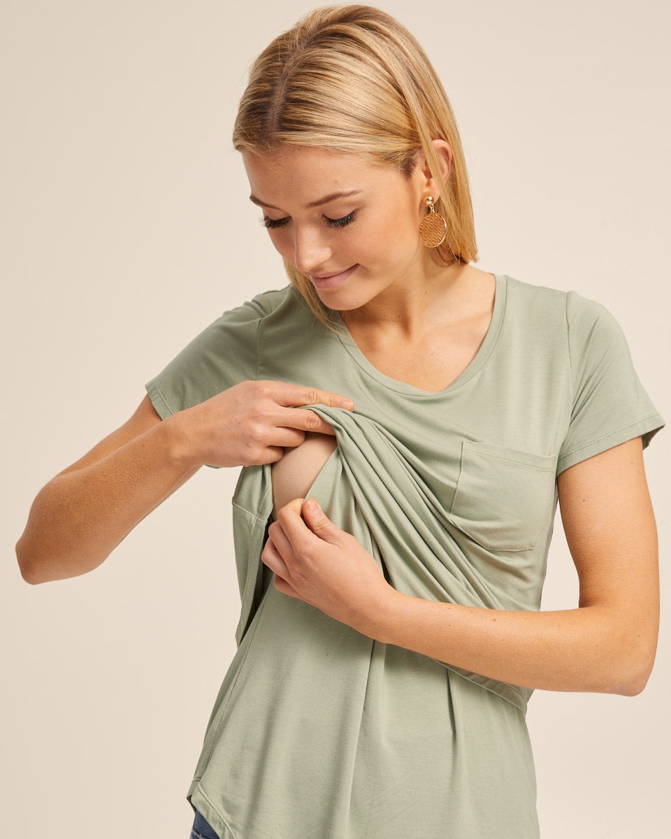 Scoop Hem Bamboo Nursing Tee - Khaki - aheadtohealth - 2