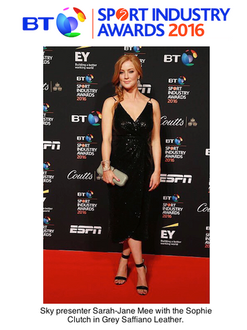 BT Sport Industry Awards Sarah-Jane Mee with Grey Clutch Bag