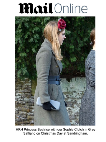 Princess Beatrice at Christmas with Designer Clutch Bag by Stacy Chan