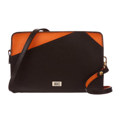 Stacy Chan Italian Leather Mini Cross Body Handbag in Brown Orange