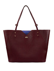 Stacy Chan Leather Tote Bag in Bordeaux Burgundy