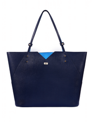 Stacy Chan Italian Leather Tote Bag in Navy Blue