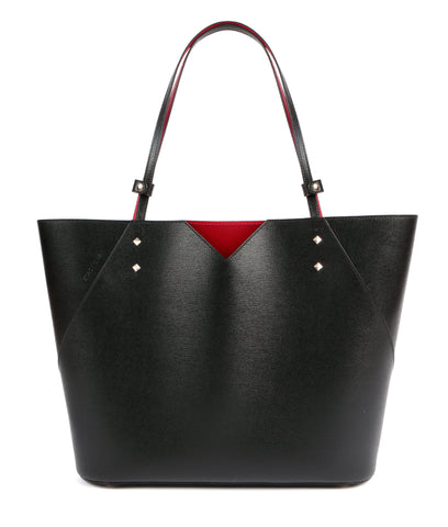 Black Red Italian Leather Tote Bag Shopper - Designer Stacy Chan
