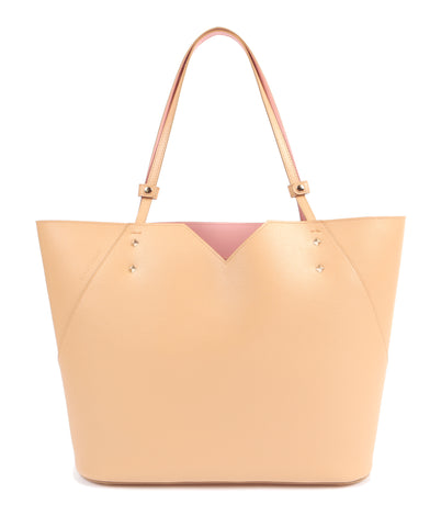 Nude Beige Italian Leather Tote Bag Shopper - Designer Stacy Chan