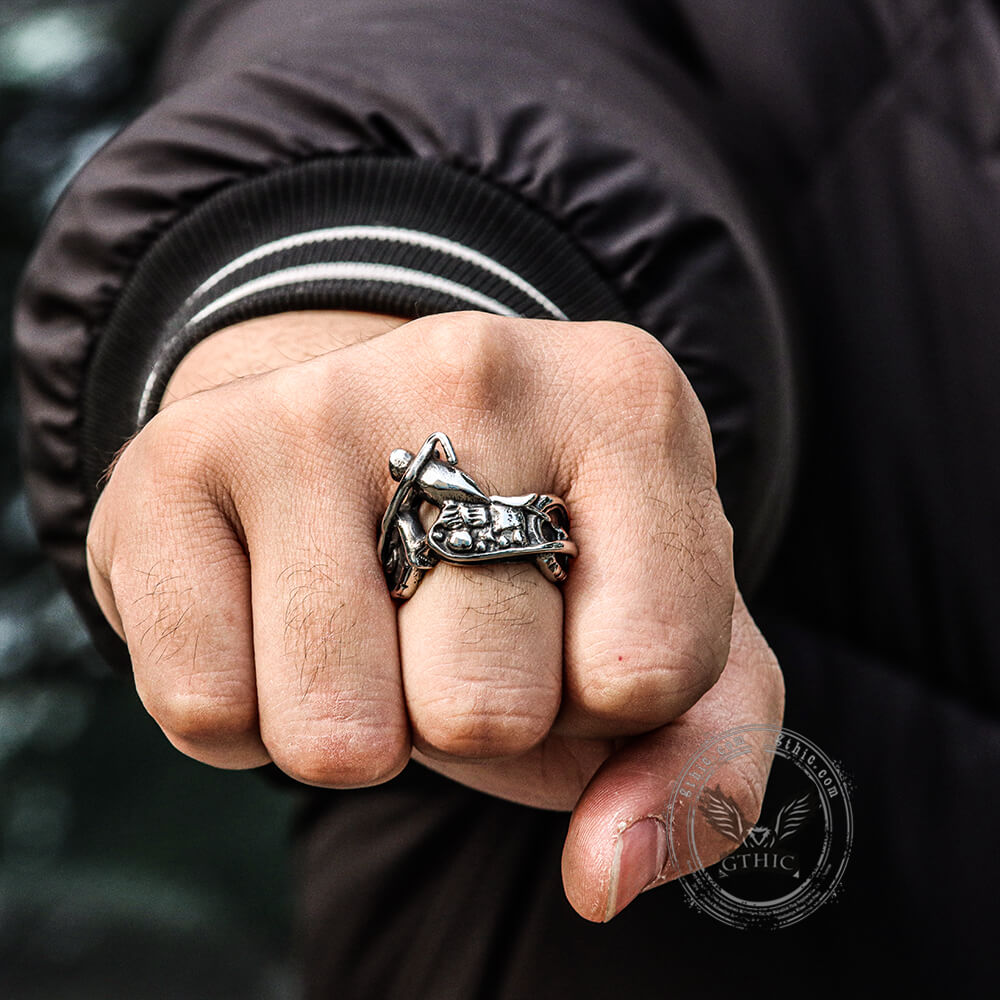 Route 66 Biker Ring Finger Ring Mens Men Stainless Steel Rings Silver Ring Harley