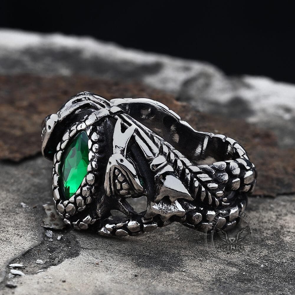 Ring For Men Biker Aragorn Barahir Snake Green Stone Gothic Punk Stainless Steel 
