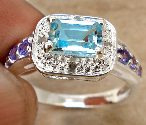 2.9ct Blue Topaz, Tanzanite and Diamond Ring