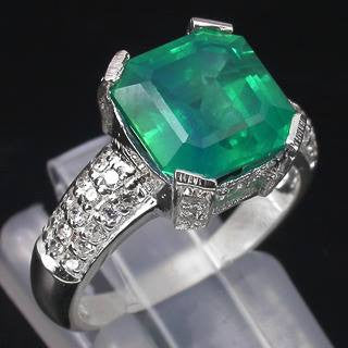 Colombian Emerald + White Sapphire Ring