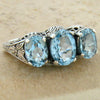 Aquamarine Art Deco Style Trio Ring - Size 5.75