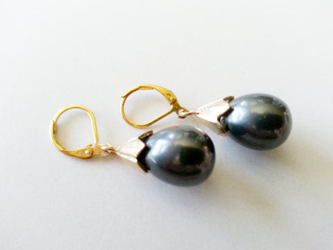 Dark Grey Freshwater Pearl Earrings - 1.5