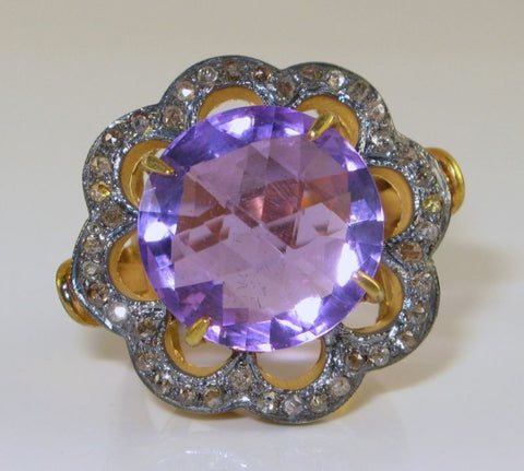 Estate Amethyst + Diamond Ring - Size 7.5