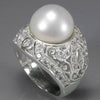 Pearl + White Sapphire Ring - Size 7.25