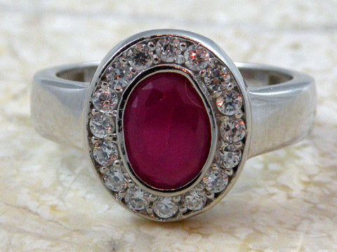 Ruby and White Topaz Ring - Size 6.75