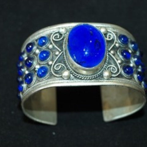Silver and Blue Glass Studded Cuff