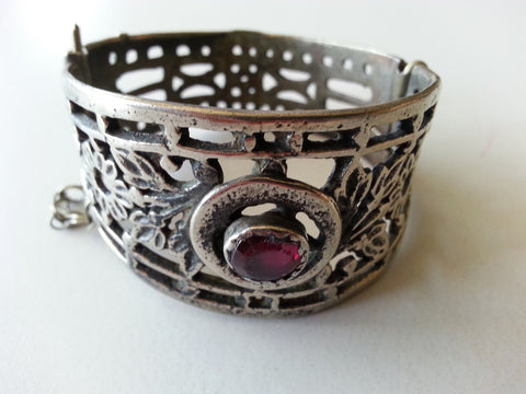 Vintage Tribal Cuff with Red Stone